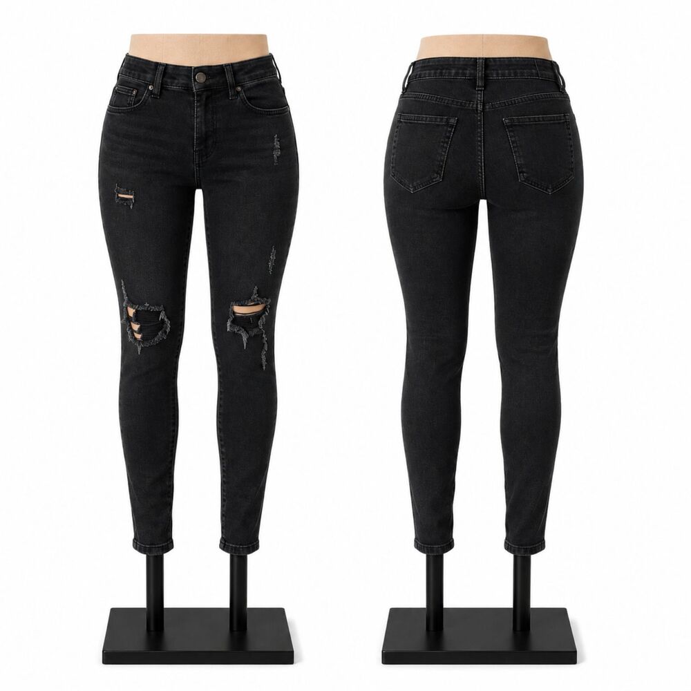 Bob Jeans Black Distressed Skinny Jeans Size 0 Mid Rise Stretch Denim